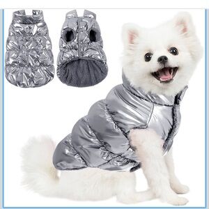 Dog Winter Puffer Jacket Size L silver Warm Pet Coat ,Dog Clothes Cozy